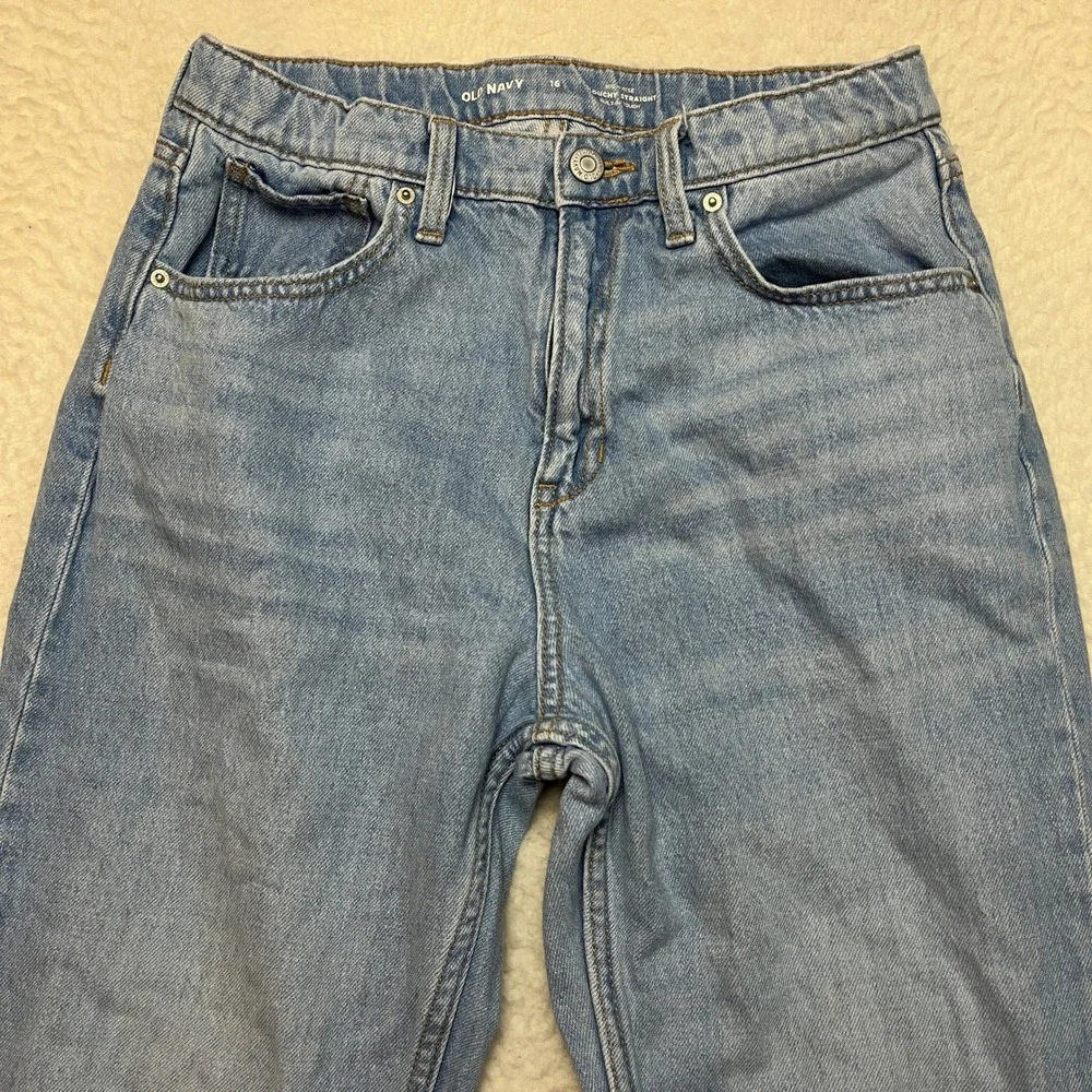 Old Navy Jeans Boys 16 Blue Slouchy Straight High Rise Distressed Built-In Tough
